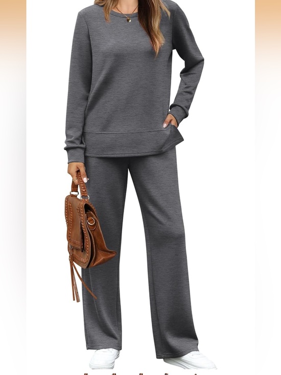 Pants - Women's Gray Wide-Leg Knit sweat suit - Casual Comfort